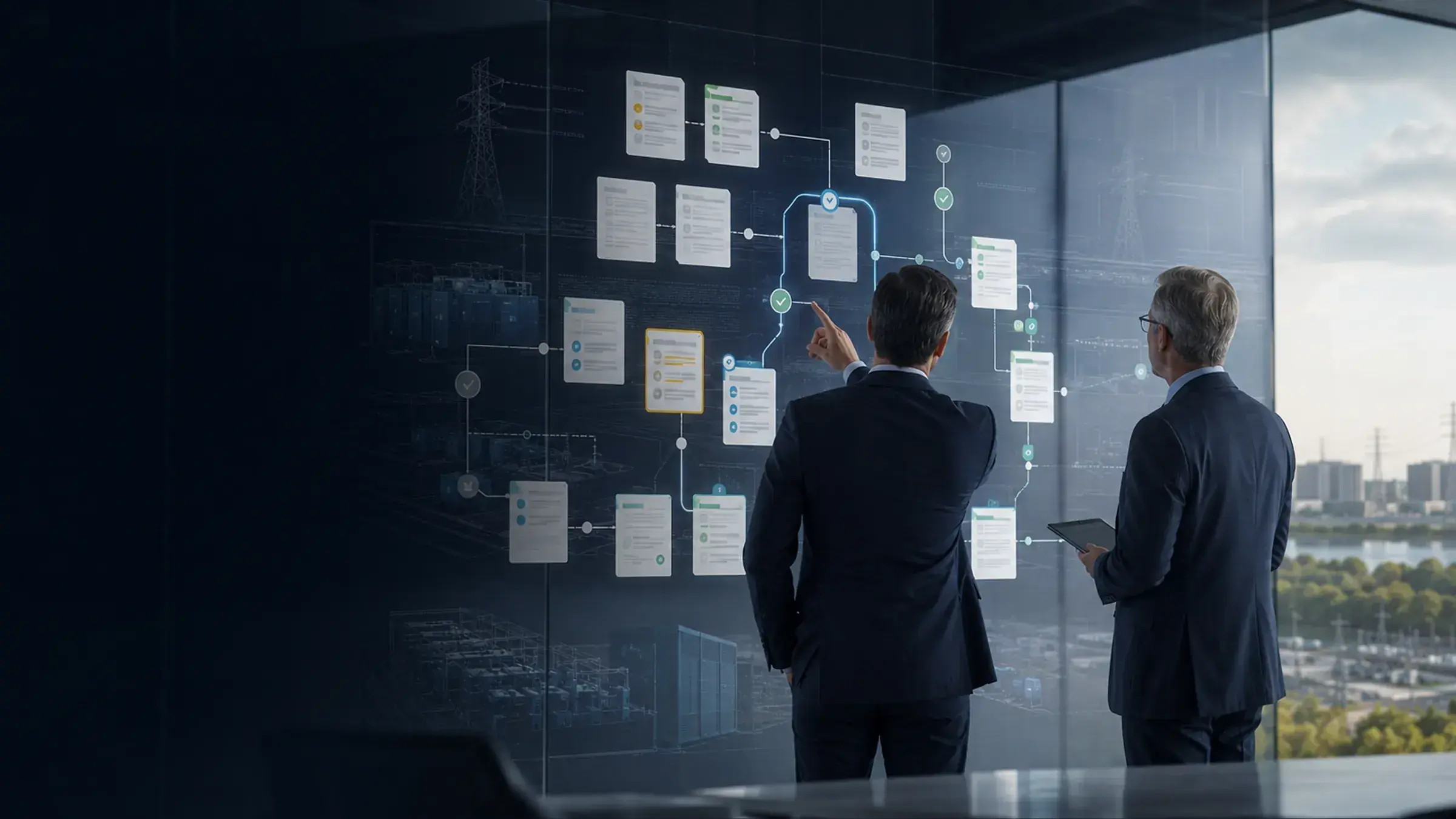 Analysts reviewing a structured record of project evidence